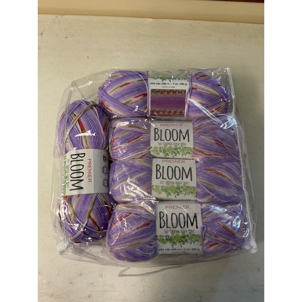Premier Bloom Self-Striping Floral Print Yarn Purple 5 Skeins & Blanket Pattern